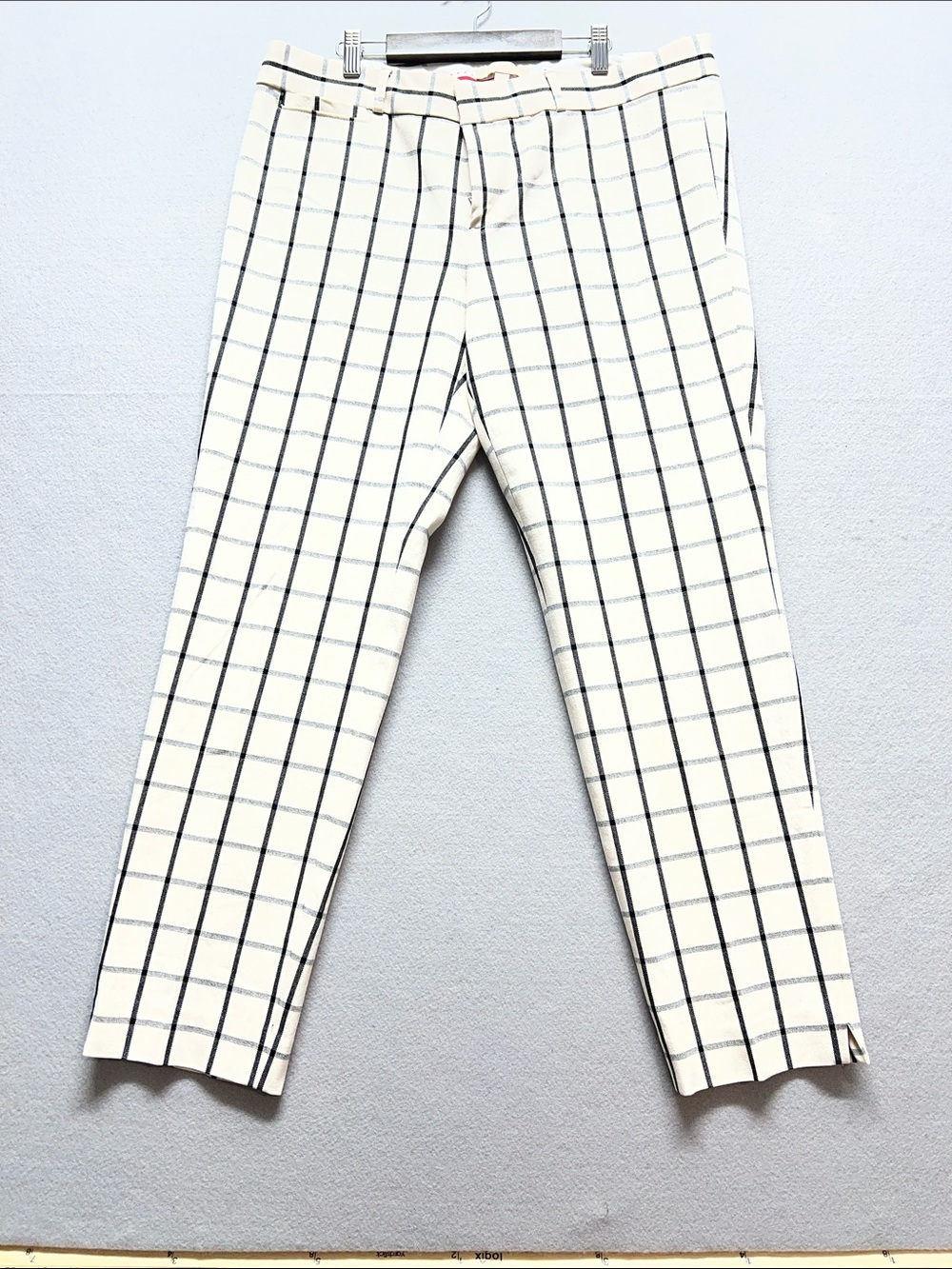 Banana Republic Cream Pants with Black Windowpane Grid